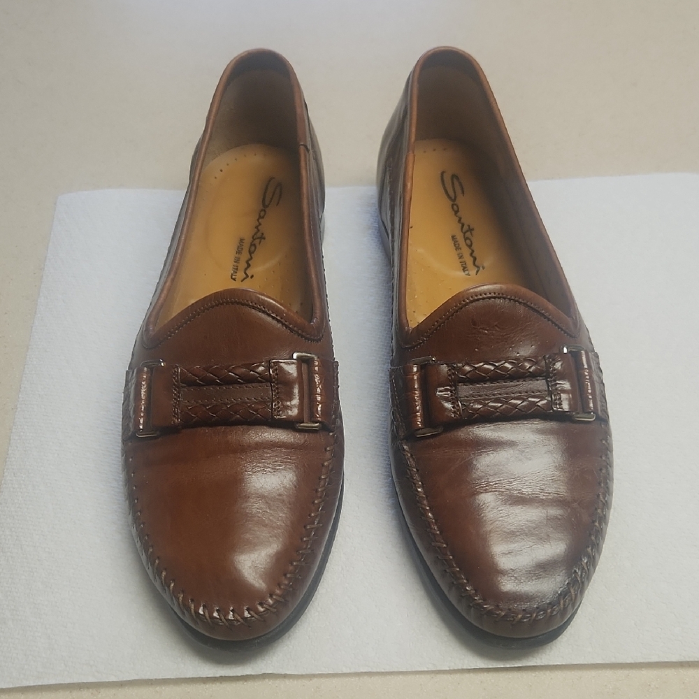 Santoni Brown Leather Loafers, Men's Size 8.5, GUC